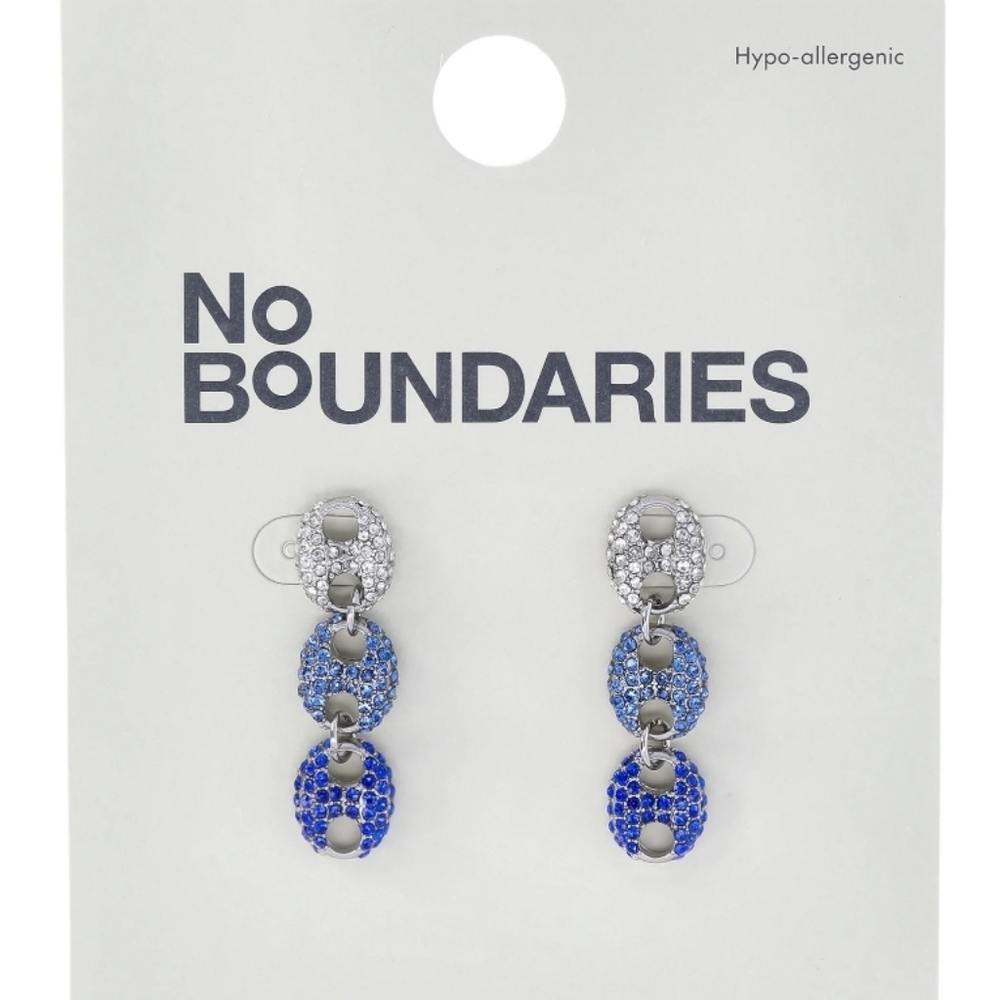 Silver and Blue Crystal Drop Pierced Hypoallergenic Earrings New
